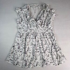 H&M Mama Maternity Floral Ruffle Blouse White Smocked Waist Size M Whimsical